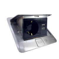 Розетка врезная для полов Алюминий 16 А + 2 USB 2,1 А IP44